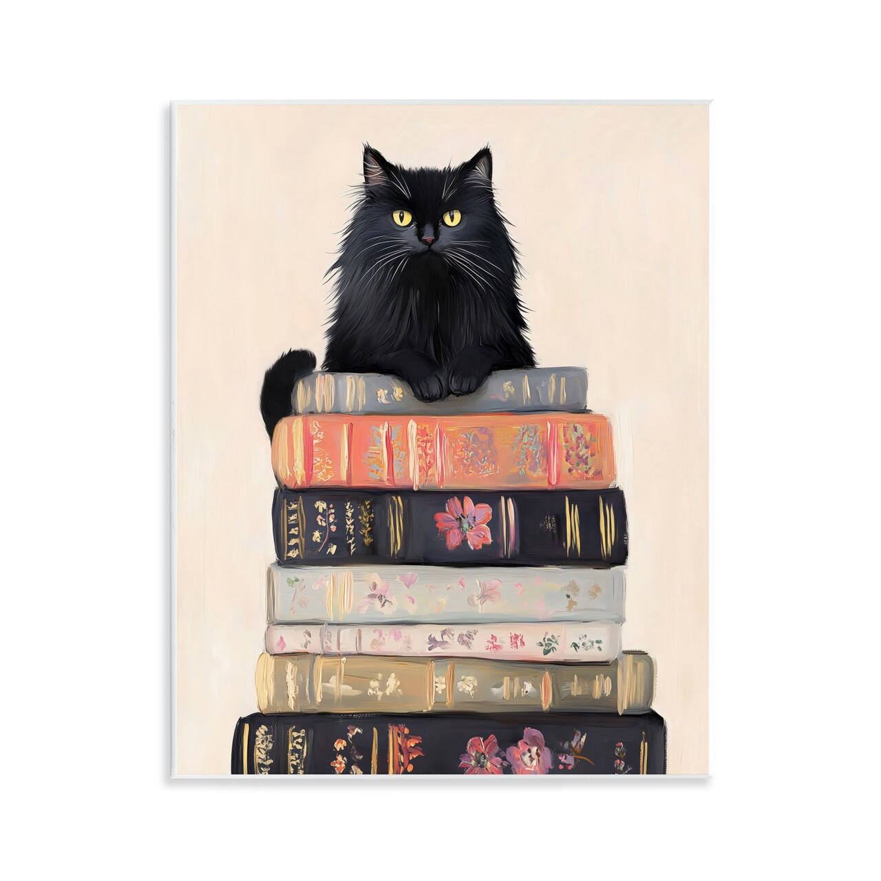 Stupell Industries Book Stack Black Cat Wall Plaque Art, design by Arlington Prints